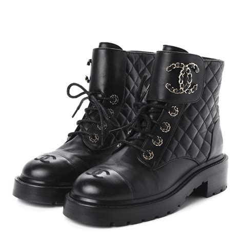 chanel black quilted booties|chanel lace up combat boots.